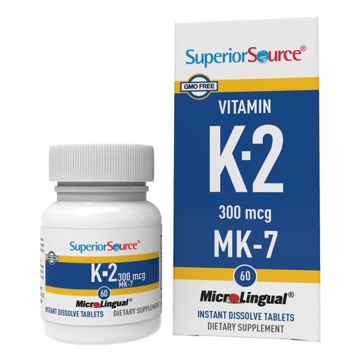 [BRSWKHY2BIHBGGTF] Superior Source Vitamin K2 MK-7 (Menaquinone-7), 300 mcg - Bone Strength & Health Support Supplement - Aids Healthy Heart Function - Bariatric-Friendly - 60 Sublingual Dissolving Tablets