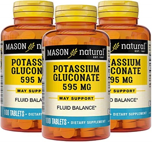 [BRSWIYA7CMGGY2TO] Mason Natural Kalium Gluconate 595 mg, 300 Tage Versorgung, 100 Tabletten (Pack von 3)