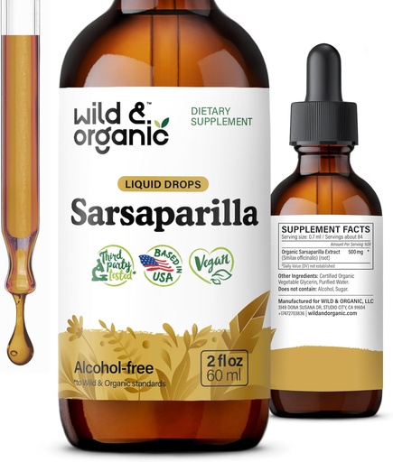 [BRSROY34CQOR4CTK] Wild & Organic Sarsaparilla Root Drops - Detox Cleanse Drops - Sarsaparilla Powder Based Tincture - Vegan, Sugar & Alcohol-Free Liquid Supplement - 2 fl oz