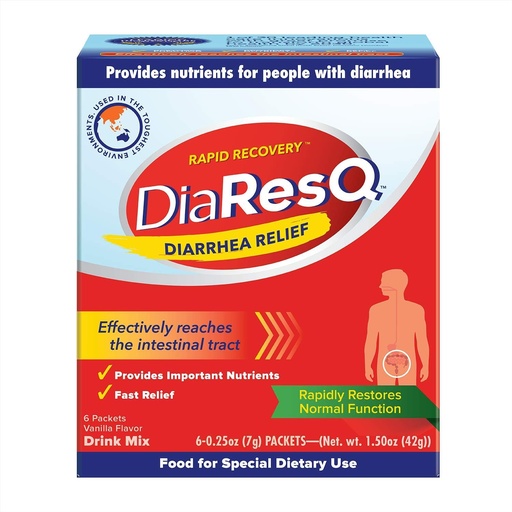 [BRSWECQBBB4BQHT5] DiaResQ Diarrhée et immunosupport Colostrum Drink Mix pour adultes, 6 Ct, récupération rapide, aide à rétablir la fonction normale intestinale, Vanilla Flavor