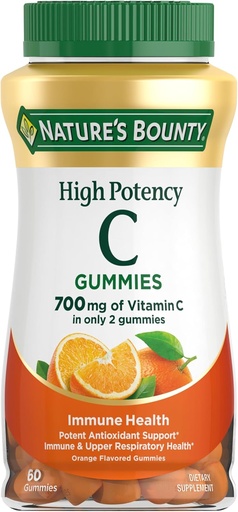[BRSROCQTCFYWY3LX] Nature's Bounty Vitamina C Gummies 700mg, Alto Potência Vitamina C Chewable Gummies para adultos, Suplemento Inmune, Suplemento dietético, Orange Flavor, 60 Ct