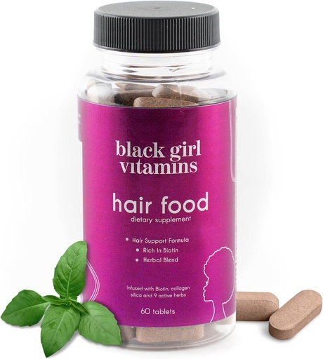[BRSRAFQ6CB7BGEY2] Black Girl Vitamins - Hair Food Biotin Supplement with Collagen for Hair Growth Support, Vegan, Gluten-Free, 60ct