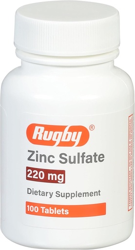 [BRSWYZI3CAMGC3YY] Rugby Zinc Sulfate 220 mg Tablets - Made with Zinc Sulfate Heptahydrate - Dietary Supplement - 100 Count (1 Pack)