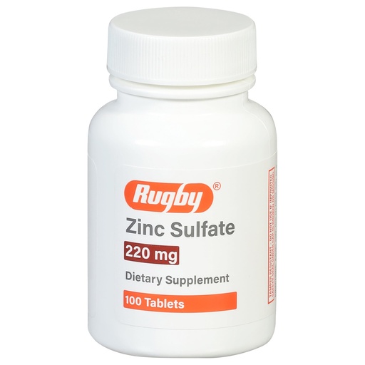 [BRSWYZI3CAMGC3YY] Rugby Zinc Sulfate 220 mg Tablets - Made with Zinc Sulfate Heptahydrate - Dietary Supplement - 100 Count (1 Pack)