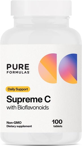 [BRSRAZQCBYJQOYLO] PureFormulas Supreme C with Bioflavonoids - 100 Tablets | 1000 mg Vitamin C, Citrus Bioflavonoids Complex, Rose HIPS | Immune Support & Antioxidant Boost | Allergen-Free