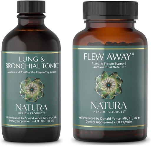 [BRSRAA35AB5Q22A2] Natura Health Products Lung & Bronchial Tonic and Flew Away Supplement Bundle - Καταπραΰνει και Τονώνει το αναπνευστικό σύστημα - Υποστήριξη του ανοσοποιητικού συστήματος & Εποχική άμυνα