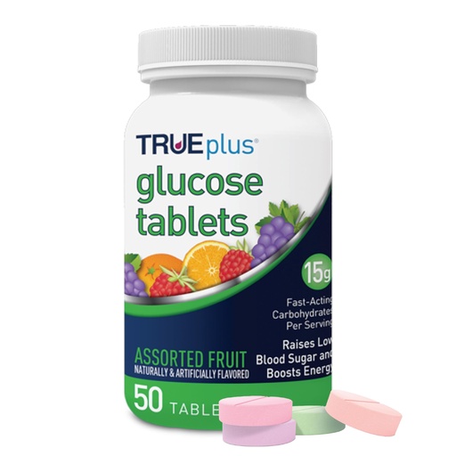 [BRSWYYY2AF5A2GQ7] TRUEplus Glucose Tablets, Chewable, Grape, Raspberry, Orange Flavors, 15g Fast-Acting Carbohydrates, Fat Free, Gluten Free, Boost Energy, 50 Count