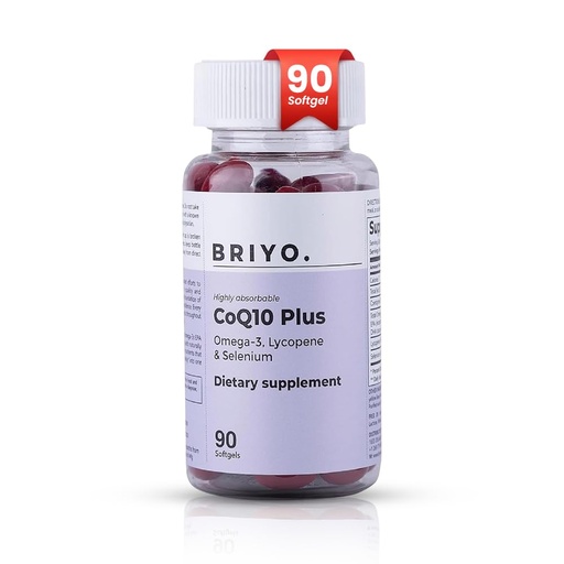 [BRSROYI3OAFBOF3V] Briyo CoQ10 100mg Supplement with Omega 3 EPA DHA, Lycopene and Selenium – for Heart Health, Energy Support, Antioxidant Protection, Healthy Aging – Once Daily Softgels, 90 Count