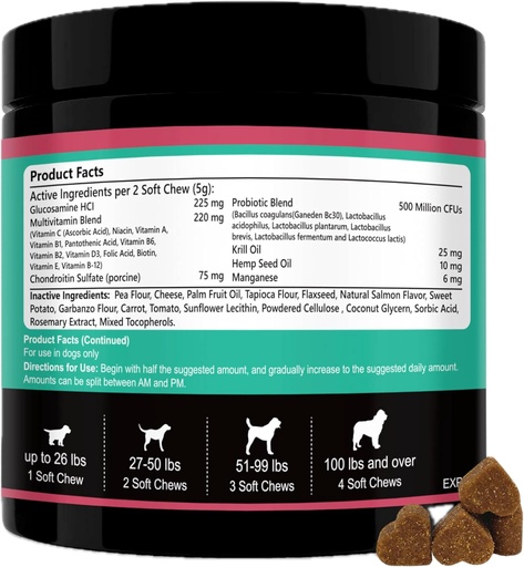 [BRSROHQTOQFBG33A] Dog Multivitamins Chewable- 15 in 1 Dog Vitamins Multivitamin for Heart Health - Omega 3 Oil for Skin & Coat, Chondroitin and Glucosamine for Dogs Joint & Mobility, Probiotics - 120ct