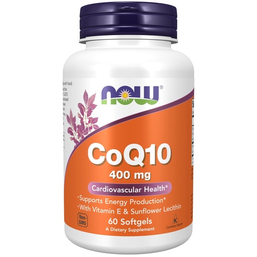 [BRSWIY32BQNBS2QZ] NOW Foods Supplements, CoQ10 400 mg, Pharmaceutical Grade, All-Trans Form produced by Fermentation, 60 Softgels