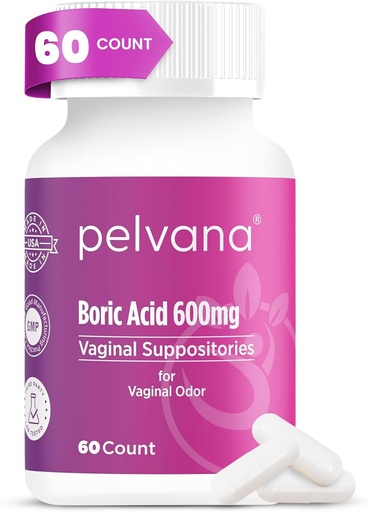 [BRSW2H3YBMFAKHL7] 여성을위한 Pelvana Boric Acid Suppositories 60 Count - 질 냄새 및 신선도, Feminine Hygiene & Wellness - Third-Party Lab Verified & Bottled in the USA - Feminine Health Odor 솔루션