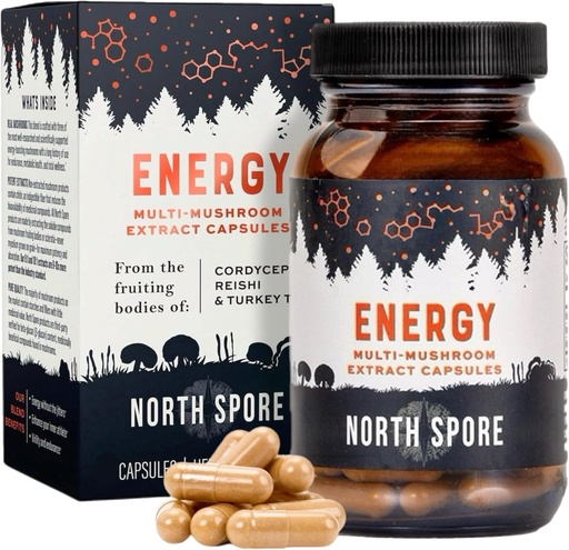 [BRSRAAQRDJYRAHL4] Organic ‘Energy’ Mushroom Extract Capsule Supplement | Stamina & Endurance | Cordyceps, Reishi, Turkey Tail | 100% Fruiting Body Extracts | Vegan, Non-GMO | Made in USA - 120ct