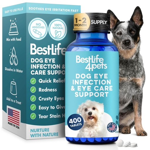 [BRSWYAT5AB4A2YIV] Dog Eye Infection & Eye Care Support Supplements, Natural Relief from Conjunctivitis, Swelling, Tear Stains, Dry Eyes and Discharge, Easy to Use, No More Struggle with Canine Drops, 400 Small Pills