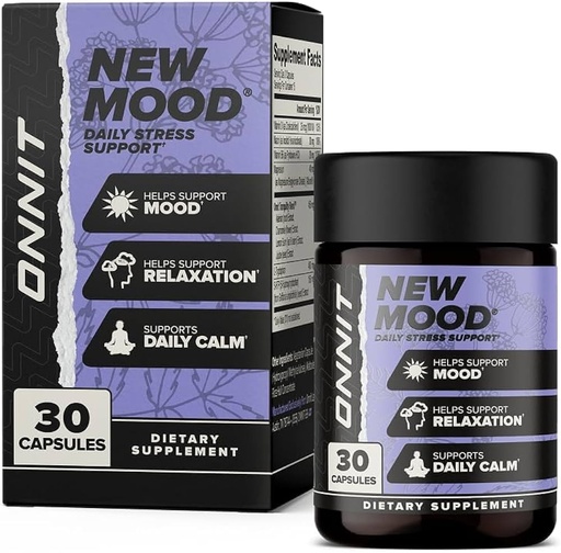 [BRSWIEYPAF6AC2T4] ONNIT New Mood Daily Stress Support Capsules, IGEN™ Non-GMO Tested, Sleep and Mood Support Supplement for Men and Women, Daily Stress Management Capsules, 30 Count