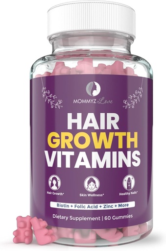 [BRSROGI6A4HGYCA6] Mommyz Love Biotin Gummies 5000mcg for Hair Growth & Radiant Skin During Post Partum Recovery & Adjustment Period - Post Partum Vitamins with Folate