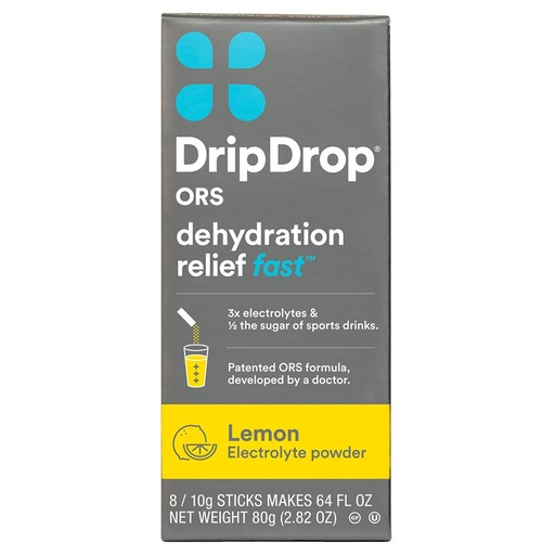 [BRSWIAQEONYRY3Y7] DripDrop ORS Electrolyte Hydration Powder Sticks, Lemon, 10g Sticks, 8 greve