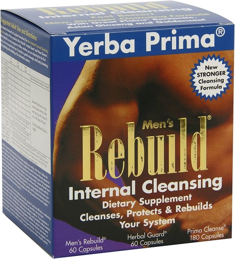[BRSWIYTYO4HQA23U] Yerba Prima Men's Rebuild Cleansing Program Box - 전체 바디에 대한 Thirty Day 내부 정리 - 일반적 지원을위한 Ultra-Absorbent Bentonite Clay & Psyllium과 함께 Gentle을 만들었습니다