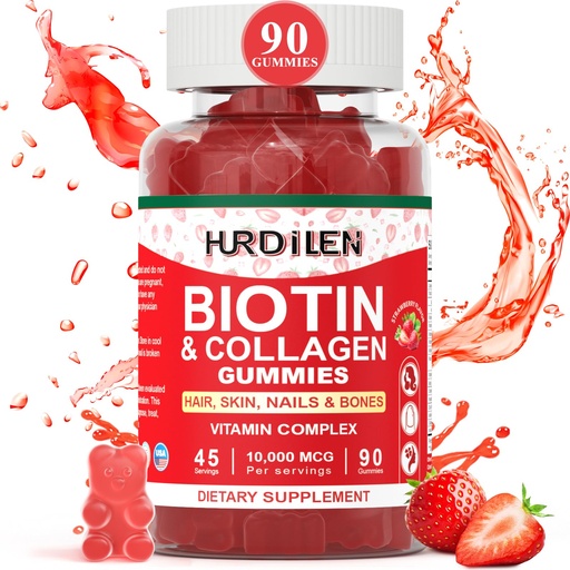 [BRSRAHY7AUCQ4CDH] Hair Skin and Nails Gummies, 10000mcg Biotin Collagen Gummies for Women & Men, Vitamin Supplements Supports Faster Hair Growth, Stronger Nails, Healthy Skin, Strength Bone, 90 Gummies