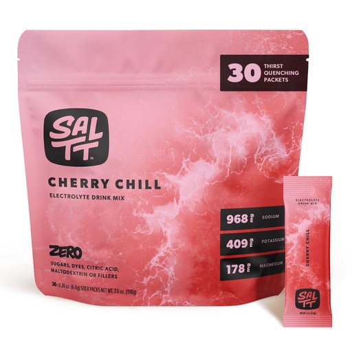 [BRSRAA37OUIRGA36] SALTT Electrolytes Powder Flavored Drink Mix - Cherry Chill - 30 Hydration Packets - Magnesium, Potassium, Sodium, Trace Minerals - Zero Sugar & Gluten Free - Travel Essentials