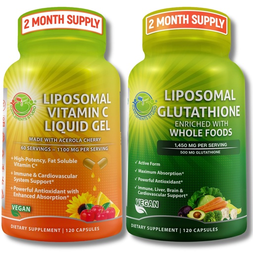 [BRSRAYLYCB4AACDP] SUPPLEMENTS STUDIO Liposomal Vitamin C 1100mg Liquid Gel & Liposomal Glutathione 500mg – Whole Food Enhanced Antioxidant & Immune Support Bundle – Non-GMO, Clean Daily Wellness Support