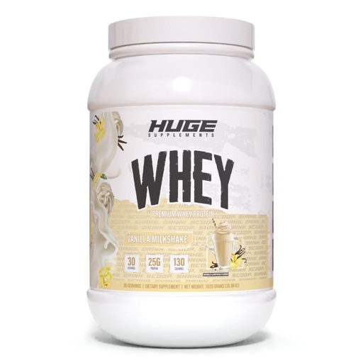[BRSW2CYDOIBQ4HI6] Huge Whey, Protein Powder for Muscle Gain, 25g Protein, 12g EAAs, Supports Muscle Growth, Performance & Recovery (Vanilla Milkshake, 30 Servings)