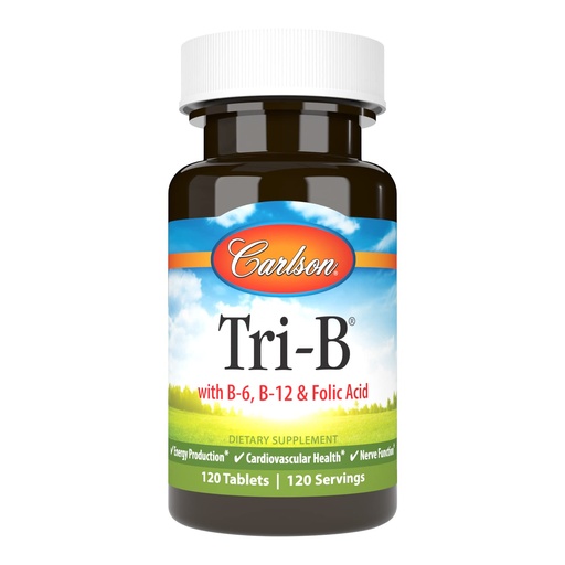 [BRSWIYYFAV5G2DLO] Carlson - Tri-B, Vitamin B Complex, 25 mg Vitamin B-6, 400 mcg Vitamin B-12, Folic Acid Energy Pills, Promote Cardiovascular Health, B Complex Vitamins, B12 Supplement, B Vitamin Complex, 120 Tablets