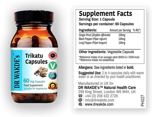 [BRSWI2QYC4HQIAAV] DR WAKDE's Trikatu Capsules (60 Veg Caps, Plant-Based supplement, Ayurvedic Herb, All Natural, Vegan)