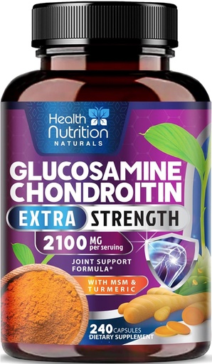[BRSW2YYPDEIQ2DTG] Glucosamine Chondroitin 2100mg - 3X Strength Joint Support Supplement with MSM, Glucosamine Sulfate, Turmeric, Boswellia, Quercetin for Cartilage, Flexibility & Mobility, Bottled in USA, 240 Capsules