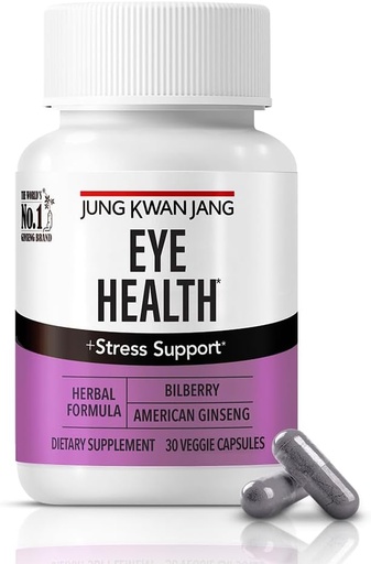 [BRSROGQCCQAQIH3D] JUNG KWAN JANG Eye Health Support with Bilberry (166mg) and American Ginseng (143mg) for Vision Care, Reduced Eye Strain, Cognitive Support, 30 Capsules for Men and Women