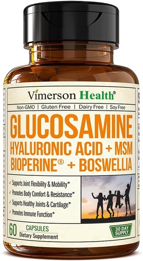 [BRSWGYYCCJ6QA2D5] Sulfato de Glucosamina con ácido hialurónico, Boswellia, Black Pepper & MSM Suplemento – 5-en-1 Suplementos Conjuntos para Hombres y Mujeres – Salud Conjunta, Movilidad & Bone Strength – FSA Eligible 60 Caps