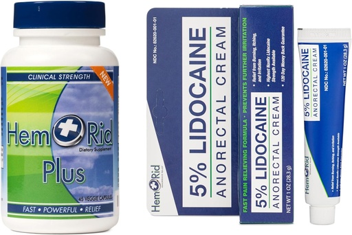 [BRSROHANAEBQAHLZ] HemRid Plus & Lidocaine Cream Bundle: Põhjalik hooldus hemorroidide ebamugavusele, valmistatud USA-s
