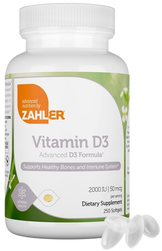 [BRSWIFDZBIPQ2DA7] Zahler - Advanced Vitamin D3 2000 IU Softgels (250 Count) Kosher Vegetarian Friendly Vitamin D for Immune Support, Bone, Teeth & Muscle Health - Daily D3 Vitamin Supplement for Adults - Easy Swallow V