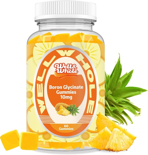[BRSRAFAOCUMQ4H3O] Boron Glycinate Gummies 10mg, CoQ10 100mg, Nápověda Absorpce vápníku a hořčíku, Interakce s vitaminem D, 60 Counts