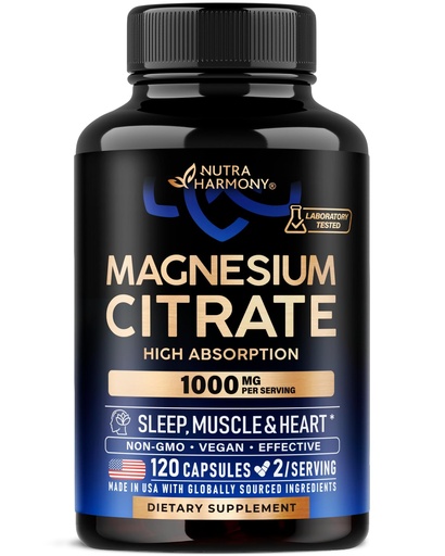 [BRSROHT6CQHQYELJ] Magnesium Citrate Capsules 1000mg | High Absorption Supplement - Sleep, Muscle & Heart Support - Vegan | Non-GMO - Made in USA - As Powder | Pills | Tablets - 120 Capsules, 2 Month Supply