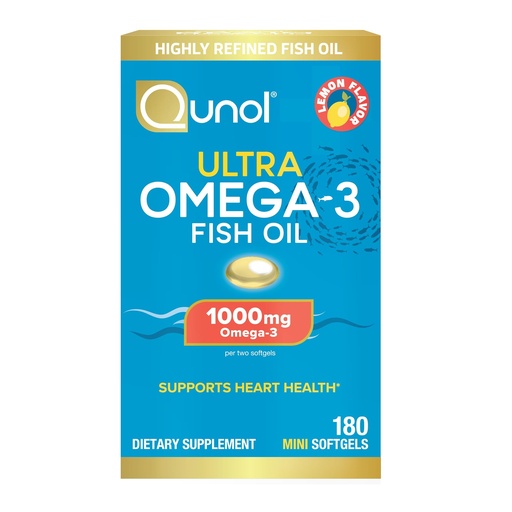 [BRSRMZ33OAIAKCQ2] Qunol Fish Oil Omega 3 Mini Softgels, 1000mg Omega 3 EPA + DHA, Ultra Pure Supplements, Heart Health Support, Lemon Flavor, Easy to Swallow Minis, 3 Month Supply, 180 Count