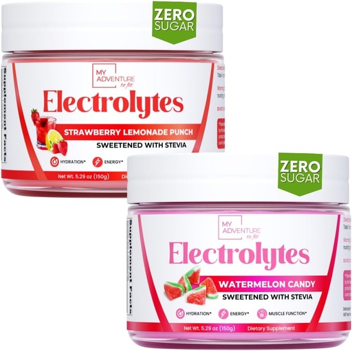 [BRSRAAA2CUBBQDIV] My Adventure to Fit Refreshing Hydration Electrolytes Powder with Zero Sugar, Bundle, Watermelon Candy & Strawberry Lemonade Flavors