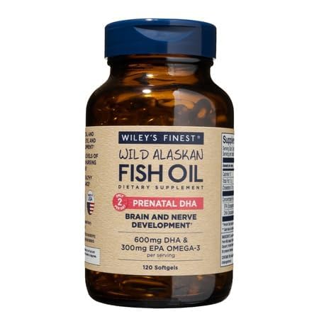 [BRSWGCYLBB5WADTA] Wiley's Finest Wild Alaskan Fish Oil Prenatal DHA - 900mg EPA and DHA Omega-3s for Pregnant Women and Nursing Mothers - 120 Softgels (60 Prenatal Vitamin Servings)