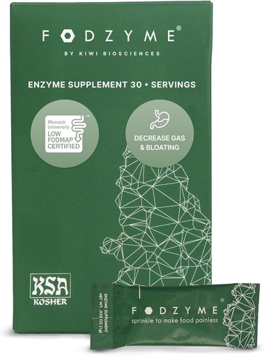 [BRSRMAABDF6WMYD6] FODZYME® On-The-Go Digestive Enzymes for Gut Health, Relief for Bloating, Gas, Constipation, Diarrhea, Abdominal Pain, Low FODMAP, 30 Dose