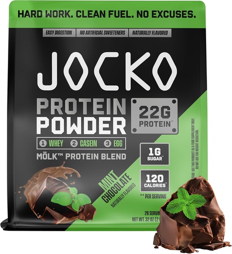 [BRSROGTYCEMGACY4] Jocko Fuel Mölk Whey Protein Powder 22g Low Sugar Monk Fruit Blend - Muscle Recovery & Growth, Packaging May Vary (26 Servings, Mint Chocolate)