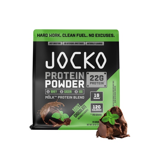 [BRSROGTYCEMGACY4] Jocko Fuel Whey Protein Powder, Mint Chocolate, 22g Protein, Digestive Enzymes + Probiotic Blend, No Sugar Added, with Essential Amino Acids + Electrolyte Minerals, 26 Servings