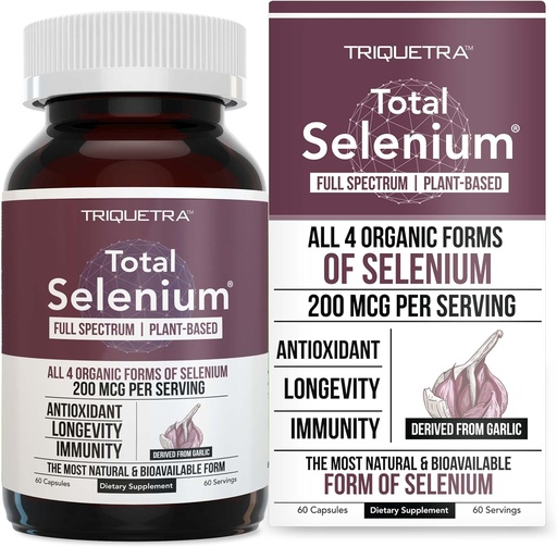 [BRSRMYYHPN4AA3YU] Total Selenium - 200 mcg, Plant-Based Selenium - Full Spectrum, Obsahuje 4 základné organické formy selénu vrátane selenometionínu - Odvodené z cesnaku - 60 Kapsule