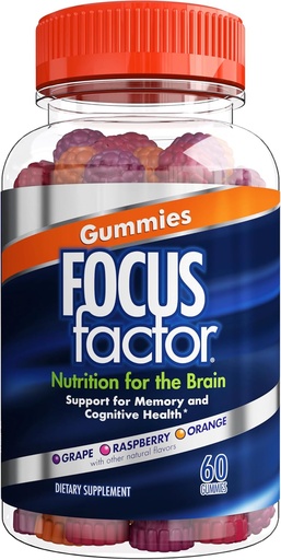 [BRSW2EIYPIPRE3Q6] Factor de foco Gummies nootropic, Suplemento de memoria para cerebro, fosfatidilserina, Bacopa, Huperzine A, 60 Conde