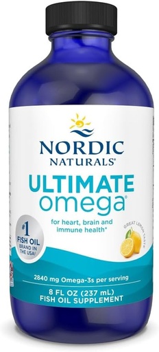 [BRSWIYA6C4FBQED4] Nordic Naturals Ultimate Omega Liquid, Lemon Flavor - 8 oz - 2840 mg Omega-3 - High-Ptency Fish Oil Supplement with EPA & DHA - Edistää aivojen ja sydämen terveyttä - ei-GMO - 48 Tarjoilut