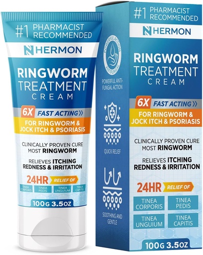 [BRSROFQDB4NQKEY3] Hermon Powerful Antifungal Ringworm Cream - Effective Treatment for Stubborn Ringworm, Jock Itch, Eczema, Tinea Versicolor, Athlete's Foot - for Adults and Kids - 100ml