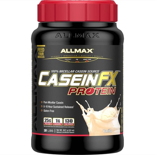 [BRSWIZQTOZ7WI2T2] ALLMAX Casein-FX Protein, Vanilla - 2 lb - 25 Grams of Slow-Release Protein Per Scoop - Low Carb & Zero Added Sugar - Approximate 27 Servings