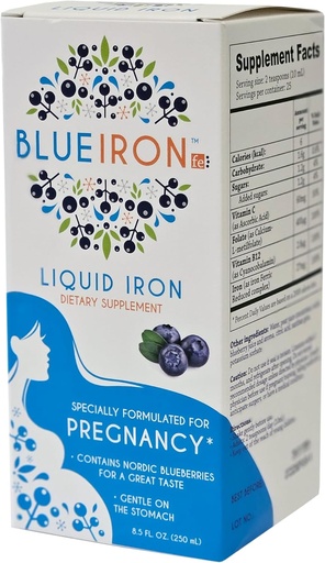 [BRSRAFQYBAOQGHTB] Pregnancy Liquid Mineral Supplement, Iron, Made with Nordic Blueberries from Finland for a Great Taste, Full of Beneficial antioxidants, 8.5 fl oz
