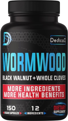 [BRSRMFIBCUJRM23A] Premium Wormwood Extract Capsules - 5 Month Supply for Immune - 12 Herbs Blended with Black Walnut Leaves, Ginger, Turmeric &amp; More - 150 Counts