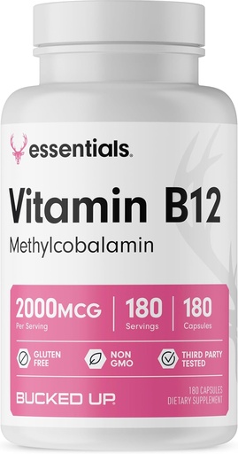 [BRSW2CYKOV6BYF33] Bucked Up Vitamin B12 2000mcg - Methylcobalamin, Essentials (180 Servings, 180 Capsules)