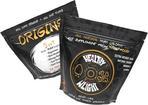[BRSWYCAQCUMA4CLH] Rogue Pet Science Medium Dog Bundle with Origins Canine 5-in-1 Dog Food Topper and Healthy Weight Natural Weight Gainer for Dogs