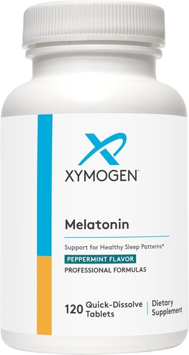 [BRSRMGQTCQIQY3L2] XYMOGEN Melatonin - Peppermint Lozenges - 3mg Melatonin Supplement for Nighttime, Antioxidant + Immune Support (120 Quick-Dissolve Tablets)